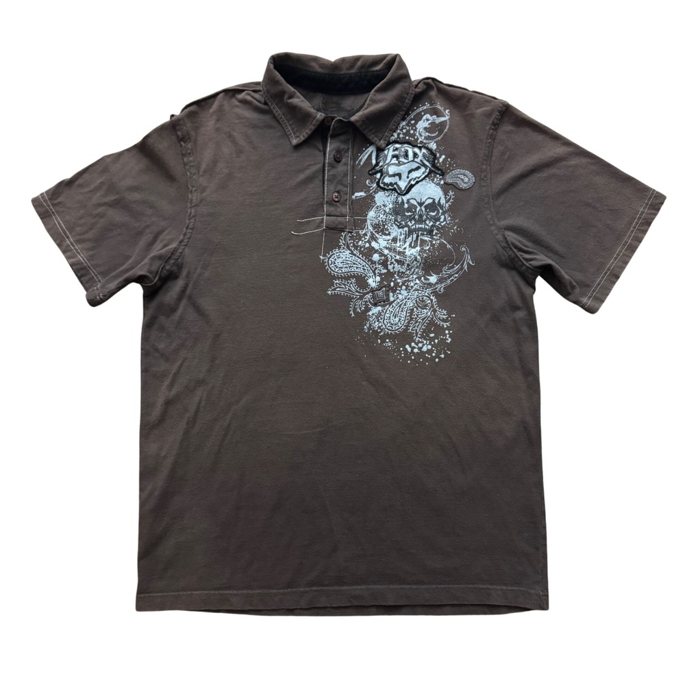 Y2K Fox Racing Skull Grunge Polo Shirt